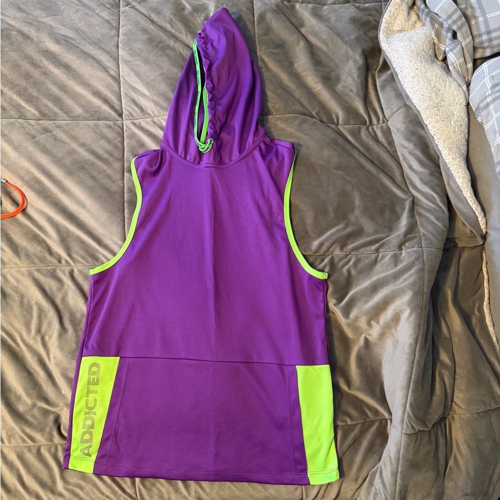 Addicted Sleeveless Hoodie - Purple and Green